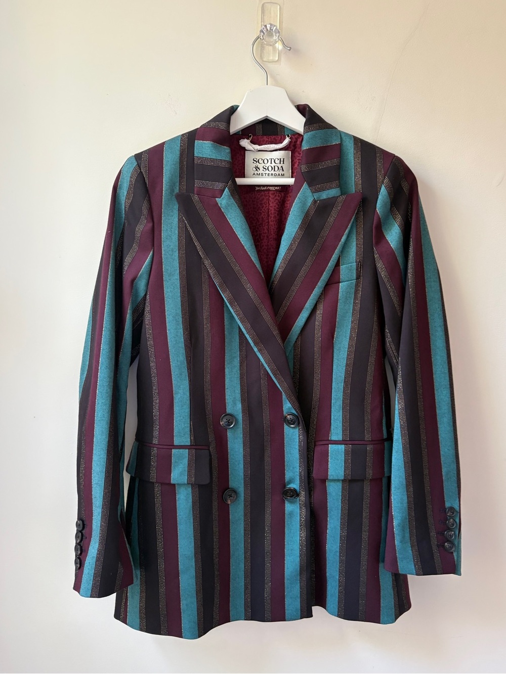 Scotch & Soda Metallic Striped Double-Breasted Blazer - Picture 2 of 16